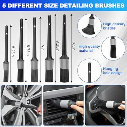 THINKWORK Windshield Cleaner Tool, Car Interior Cleaning Kit, Car Detailing Kit Interior Cleaner with10Pcs Detailing Brush Set, Gray Auto Detailing Supplies & Accessories - size: 20PCS