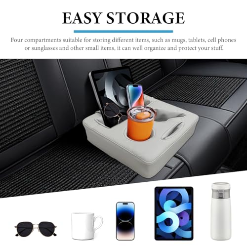 Car Back Seat Organizer, Leather Automotive Rear Seat Couch Cup Holder Expander Tray, Vehicle Cup Holder Tray Holds Snacks Remotes Phones for Truck RV Boat Couch Pillow Bed (Gray) - color: Gray