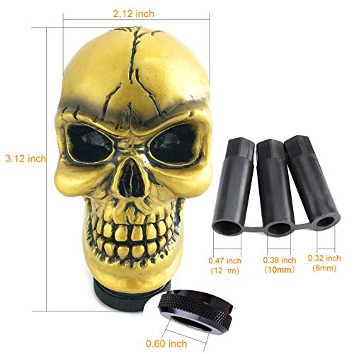 Arenbel Car Gear Lever Grip Knobs Skull Head Racing Shift Stick Manual Shifter Handle Fit Most Auto Manual Vehicles, Gold - color: Gold