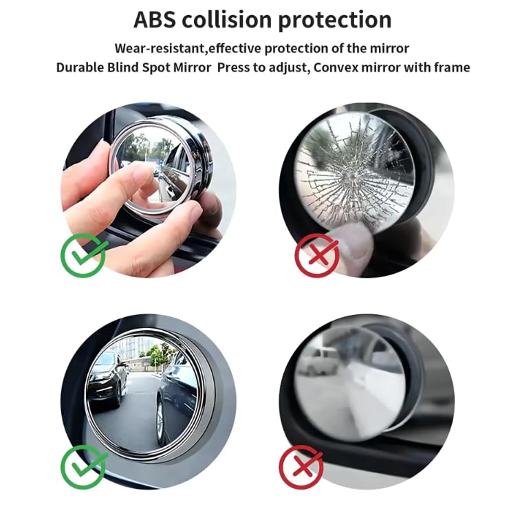 2 Pieces - Blind Spot Mirrors (Auto Rearview Mirrors), Auto Blind Spot Mirrors, 2-Inch HD Glass Convex, 360° Wide Angle, for Cars, SUVs, Trucks; Adhesive Rearview Mirrors, Black.