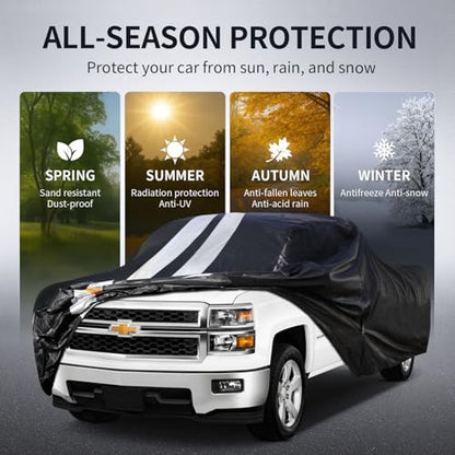 Silverado 1500 Truck Cover Custom Fit 1998-2026 Extended Cab Short/Long Bed(8.1') with Door Zipper, 10 Layers Outdoor Heavy Pickup Truck Cover Waterproof All Weather, Wind Dust Sun Protector. - size: Silverado 1500 1998-2026 Extended Cab+Towel+Bag