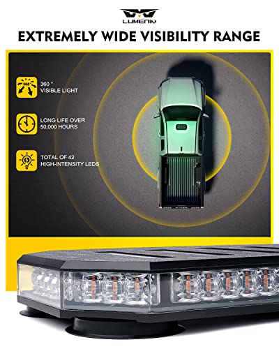 LUMENIX 42 LED Roof Top Strobe Beacon Light Bar Hazard Warning Emergency Flashing Plow Lights with Controller for Law Enforcement POV Vehicles Tow Trucks Snowplow Postal Cars Green (Patent Design) - color: Green