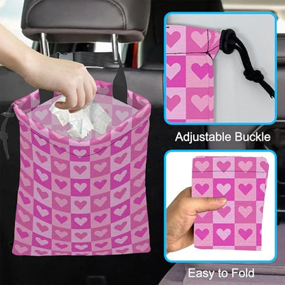 Car Trash Bag Hanging Pink Love Car Trash Can Waterproof Garbage Bag Hanging for Car Back Seat with Adjustable Straps and Drawstring for Car Accessories Vehicle Travelling - color: Pink Love