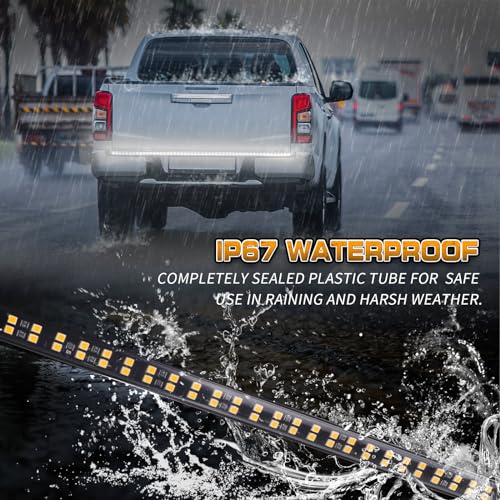 XRIDONSEN 60 inch Truck Tailgate White Strobe Lights Strip 360 LED Tail Emergency Light Bar Flashing Warning Hazard Safety Rear Lights for Tow Plow Trucks Construction Vehicles Pickup Trailer - color: White