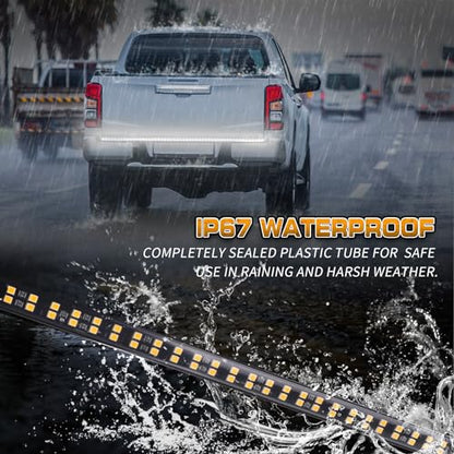 XRIDONSEN 60 inch Truck Tailgate White Strobe Lights Strip 360 LED Tail Emergency Light Bar Flashing Warning Hazard Safety Rear Lights for Tow Plow Trucks Construction Vehicles Pickup Trailer - color: White