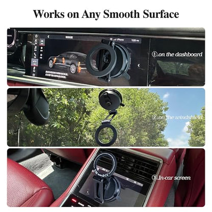 WIWU for MagSafe Car Mount Magnetic Phone Holder 360°Rotation Suction Cup Phone Mount for Car Foldable Adjustable Stable Cradle Compatible with iPhone 17/16/15/14/13/12 Series Android