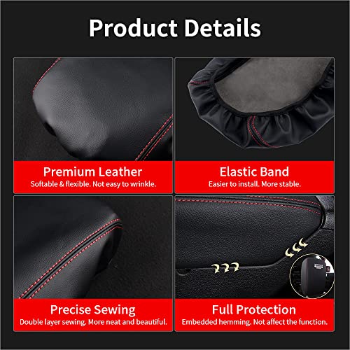 LECART Armrest Cover for Jeep Gladiator Accessories Wrangler JL JLU 2018-2022 Car Center Console Cover Black Leather Red Stitches Auto Interior Anti-Scratch Protector Pad