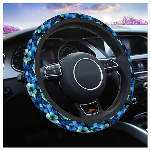 Swono Flowers Blue Car Steering Wheel Cover,Beautiful Blue Flowers On A Black Safe Driving Anti-Slip Steering Wheel Covers Steering Wheel Protection Case No Smell Universal 15 Inch - color: multi-066