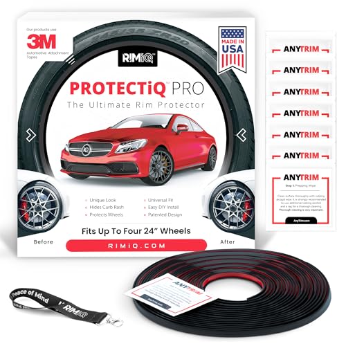 RIMiQ PROTECTiQ PRO Universal Rim Protection Trim - Curb Rash Guard with Award-Winning 3/8" Patented Design and Premium 3M Tape - Fits Up to 4X 24 Wheels, Cars, Trucks, SUVs - Black - color: Black, size: Protectiq Pro