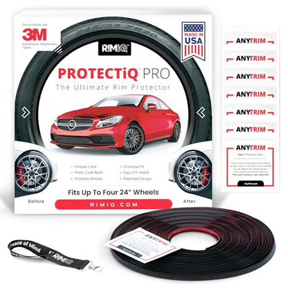 RIMiQ PROTECTiQ PRO Universal Rim Protection Trim - Curb Rash Guard with Award-Winning 3/8" Patented Design and Premium 3M Tape - Fits Up to 4X 24 Wheels, Cars, Trucks, SUVs - Black - color: Black, size: Protectiq Pro
