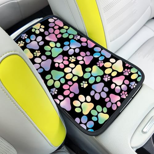 Universal Car Center Console Cushion Pad,Dog Paw Print 2 Car Armrest Pad Car Armrest Seat Box Cover Protector for Most Vehicle, SUV, Truck, Car - color: Dog Paw Print 2
