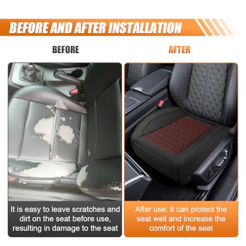 Luxury Faux Leather Car Seat Cover, Anti-Slip Waterproof Universal Front Bottom Seat Protector with Storage Pocket, Triangular Pattern Vehicle Seats Cushion for Sedans, SUVs, Trucks (Black&Red) - color: Black&Red