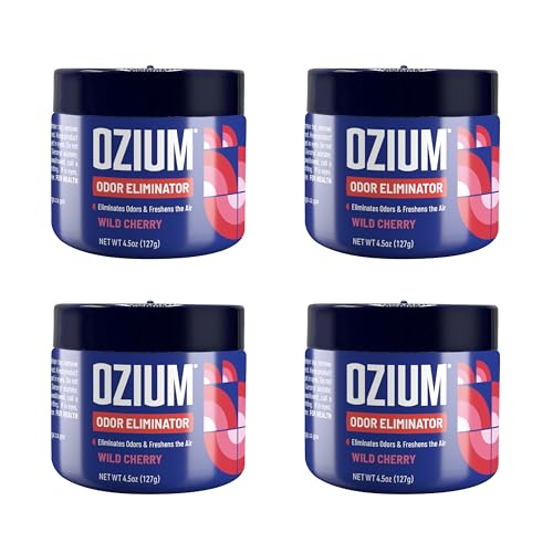 Ozium Odor Eliminating Gel - 4.5oz Air Freshener Alternative for Smoke, Pets, and Musty Odors - Long Lasting Odor Remover for Cars, Homes, Closets and Small Spaces - Wild Cherry - size: 4.5 Ounce (Pack of 4)