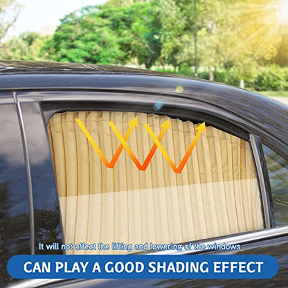 ZATOOTO Car Side Window Sun Shade - 2 Pcs Beige Magnetic Privacy Sunshades - Curtain Keeps Cooler Screen for Baby Sleeping - color: Beige Faux Silk Louvered–Rear 2PCS