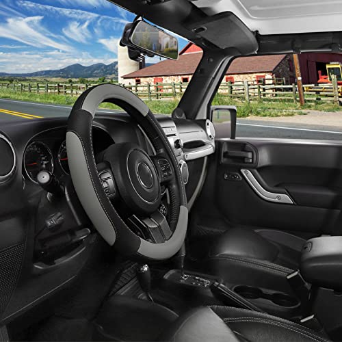 SEG Direct Car Steering Wheel Cover for F-150 Tundra Range Rover 15.5-16 inch, Black and Gray Microfiber Leather - color: Black and Gray, size: Large size[15 1/2''-16'']