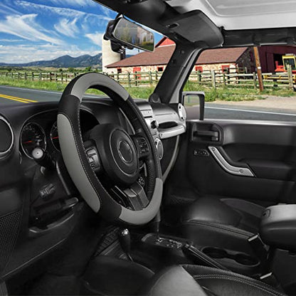 SEG Direct Car Steering Wheel Cover for F-150 Tundra Range Rover 15.5-16 inch, Black and Gray Microfiber Leather - color: Black and Gray, size: Large size[15 1/2''-16'']