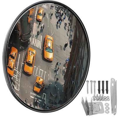 24 Inch Convex Security Mirror, Wall Mounted Wide Angle Safety Mirror for Blind Spot, Adjustable Shatterproof Driveway & Garage Mirror (Black) - size: 24" Wall mounted