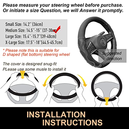 PINCTROT D Shaped Comfy Grip Steering Wheel Cover, Anti-Slip Design, Flat Bottom 14.5-15 Inch(Silicone Black) - color: 1.Black, size: D Shaped/Flat Bottom[14 1/2''-15'']