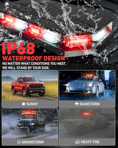 HLauto 406D Rooftop Emergency Strobe Lights Bar, 102 LED Red White Mini Beacon Safety Flashing Warning Traffic Lights Bar w/Magnetic Base for 12-24V Trucks, Construction Vehicles, Snowplow, Cars - color: Red/White