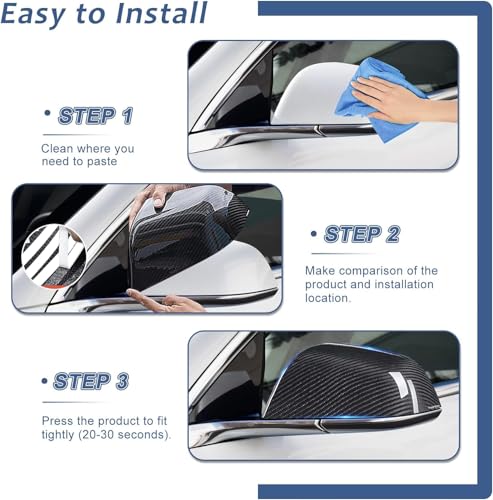 Real Carbon Fiber Side Mirror Cover Compatible with Tesla Model 3 Sedan 2017-2025, T-carbon Rearview Cover Compatible with Tesla Model 3 Exterior Mirror Caps Accessories (Black)