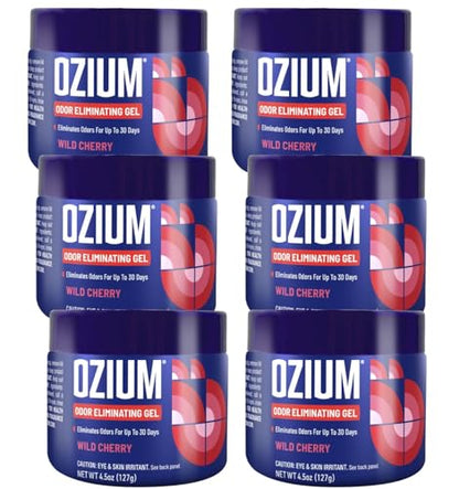 Ozium Odor Eliminating Gel Air Freshener 4.5 oz Wild Cherry for Home Car Office (6-pack) - size: 1 Count (Pack of 6)