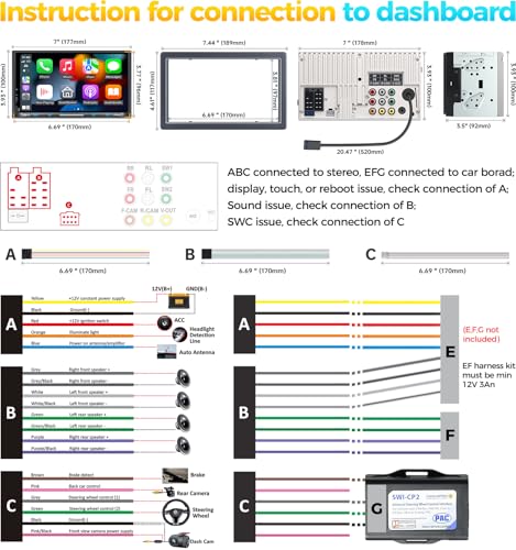 PLZ 7" Wireless Double Din Car Stereo Apple Carplay Radio QLED Screen for Car, Android Auto, Bluetooth 5.3, Fast Charger, 1080P Backup Camera, 4.2 Channel Outputs 240W, 2 Subwoofer - size: 7"