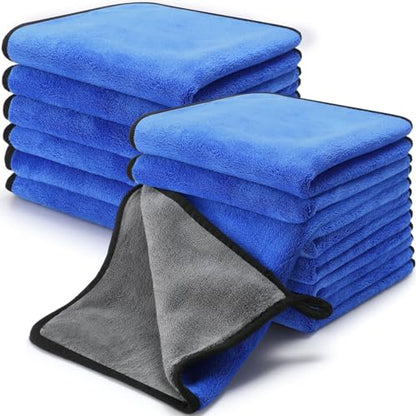 Tallew 12 Pcs Microfiber Towels for Cars, 800 GSM Plush Drying Cleaning Cloth Bulk, 16 x 16 Inch Thick Absorbent Wash Detailing Towels for Car Polishing, House, Kitchen Cleaning(Gray and Blue) - color: Gray and Blue