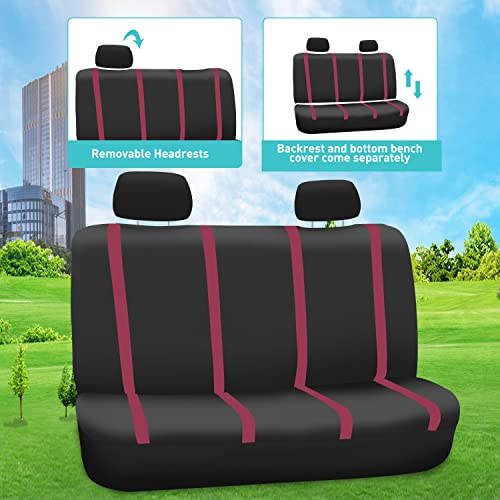 FH Group Unique Flat Cloth Full Sets Car Seat Cover w. Detachable Headrests and Solid Bench Burgundy/Black - color: Burgundy, size: Full Set
