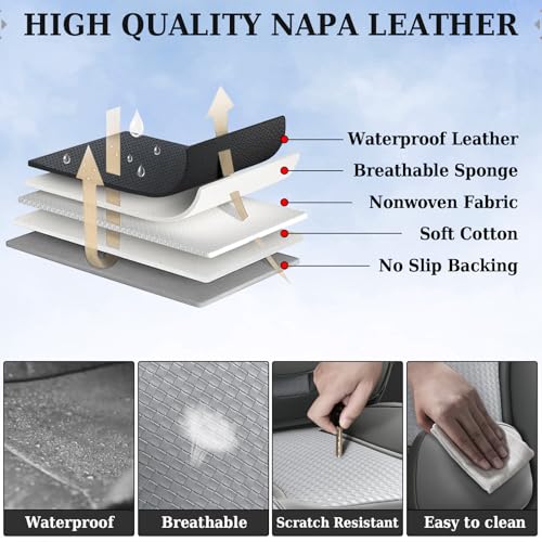 Coverado Seat Covers, Car Seat Covers Front Seats, Waterproof Nappa Leather Auto Seat Cover with Lumbar Head Pillow, Gray Seat Covers Carseat Cover Universal Fit for Most Cars - color: Gray（Pillow）, size: Front