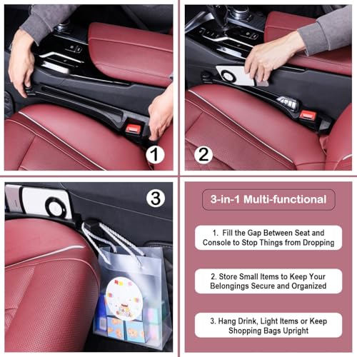 Car Seat Gap Filler 2 Pack, Auto Seat Side Gap Filler Organizer with Storage Slot & Hook, 3 in 1 Carseat Gap Spacer Plug Strip Universal Fit Car SUV Truck Fill The Gap Between Seats & Console, Black - color: Black, Hook