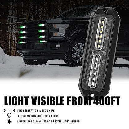 WINECO Green/White 8pcs Ultra Slim LED Emergency Strobe Police Lights, Surface Mount Grill Grille Hazard Safty Warning Flashing Light for Volunteer Trucks Vehicles - color: Green/White