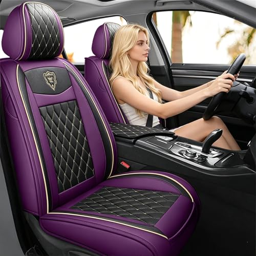 SanQing Car Seat Covers Full Set, Super Luxurious Heavy Universal Duty Waterproof Leather Automotive Vehicle Cover for Cars SUV Pick-up Truck, Non-Slip Seat Purple Car Accessories(Full Set/Purple) - color: Full Set/Purple
