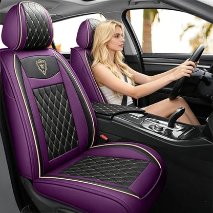 SanQing Car Seat Covers Full Set, Super Luxurious Heavy Universal Duty Waterproof Leather Automotive Vehicle Cover for Cars SUV Pick-up Truck, Non-Slip Seat Purple Car Accessories(Full Set/Purple) - color: Full Set/Purple