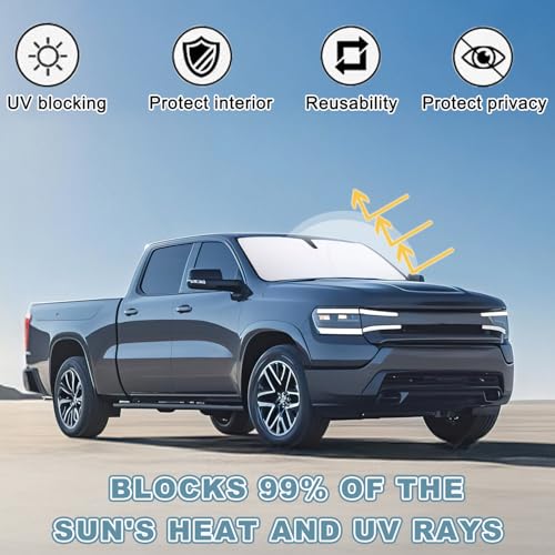 Premium Windshield Sun Shade for 2019-2025 2026 Dodge RAM 1500, Reflective 310T Material Front Window Sun Visor Blocks UV Rays Foldable Sunshade - size: 2019-2026 Ram 1500