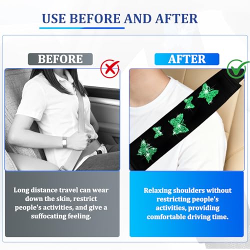 Car Seat Belt Covers, 2PCS Butterfly Soft Vehicle Seatbelt Shoulder Strap Pad Cushions, Comfortable Automotive Interir Harness Pad, Universal for SUV Automobile Truck (Green) - color: Green