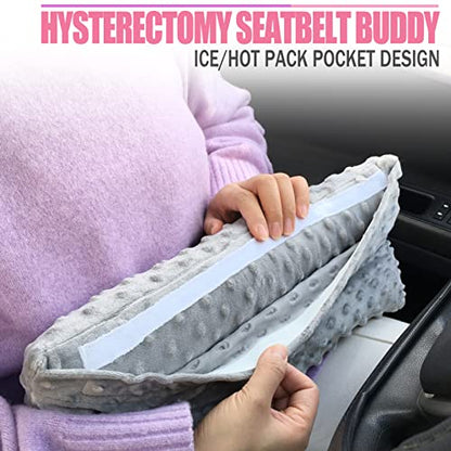 Hysterectomy Seatbelt Pillow Post Abdominal Surgery Myomectomy Pillows with Pocket for Ice/Hot Packs Breast Reduction Belly Incision Tummy Tuck C-Section Recovery Patients Gifts Minky Dot Light Gray - color: Minky Dot Light Gray