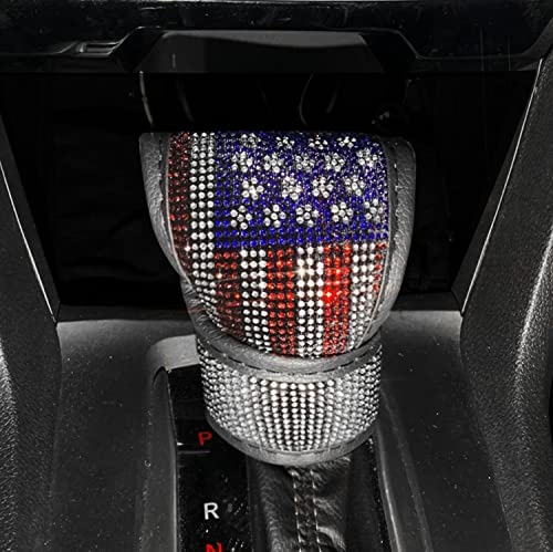 Plush Auto Gear Shift Knob Cover with Crystal Glitter Bling Rhinestones for Girls,Lady Universal Fit (Bling) (US Flag) - color: US Flag