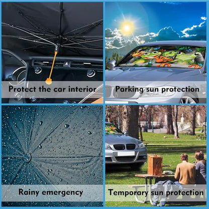 Frogs Car Windshield Sun Shade Umbrella Car Windshield Foldable Accessories Blocks Uv Rays Keeps Car Cool Car Foldable Umbrella Sunshade for Front Window Universal - color: Frogs