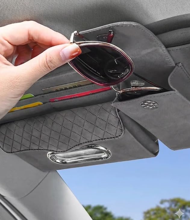 Multifunctional Car Visor Organizer (Suede leather - Gray) - color: Suede leather - Gray
