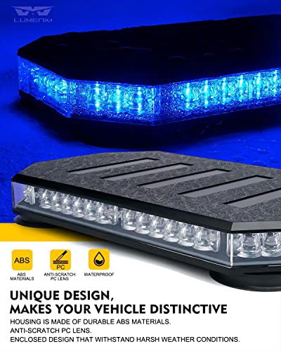 LUMENIX 42 LED Roof Top Strobe Beacon Light Bar Hazard Warning Emergency Flashing Police Cop Lights with Controller for First Responders Volunteer Firefighter POV Vehicles Trucks Blue (Patent Design) - color: Blue