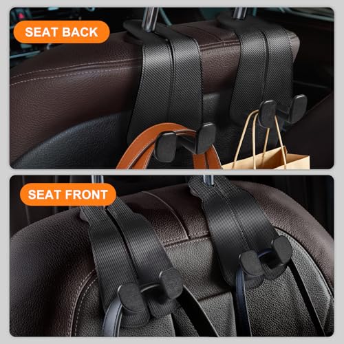 CoBak Extra Wide Car Seat Back Hooks, Premium Stitched Leather Headrest Hangers with Wide Slot Structure, Universal for Any-Width Purses, Handbags, Bags (2 Pack), Carbon Fiber Black - color: A-Wide Version - Carbon Fiber Black, size: Double-Hooks