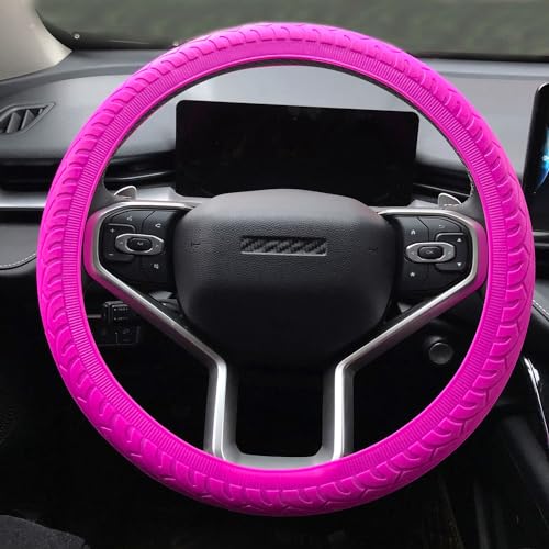 Universal Pink Steering Wheel Cover：13.5 to 15 Inches Stretchable Silicone Anti Skid Steering Wheel Protector Fit for Most Car Models Including Round D Shape or Special Shape - color: Pink