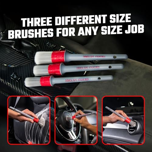 Chemical Guys All in the Details Interior Detailing Brush Set - 3-Piece Soft & Durable Car Detailing Brushes for Vents, Consoles, Buttons, Trim & Hard-to-Reach Areas in Cars, Trucks, SUVs & RVs - style: Interior Brushes