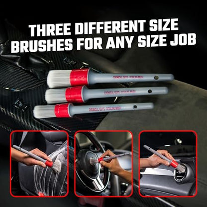 Chemical Guys All in the Details Interior Detailing Brush Set - 3-Piece Soft & Durable Car Detailing Brushes for Vents, Consoles, Buttons, Trim & Hard-to-Reach Areas in Cars, Trucks, SUVs & RVs - style: Interior Brushes
