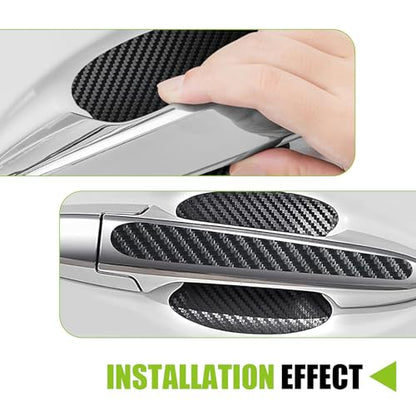 8 PCS Car Door Handle and Bowl Protectors, Leather Anti-collision Paint Protection Cover, Sporty Carbon Fiber Scratch-cover Decorative Sticker, Universal Self-adhesive Film for Cars (Black)