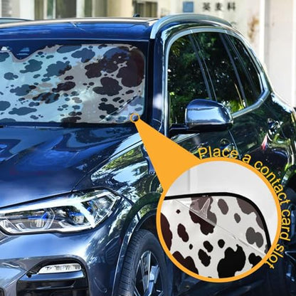 Windshield Sun Shade Cow Print Brown Farm Ram Front Window Block UV Shades Visor Reflective Retractable for Car SUV Trucks - color: B014