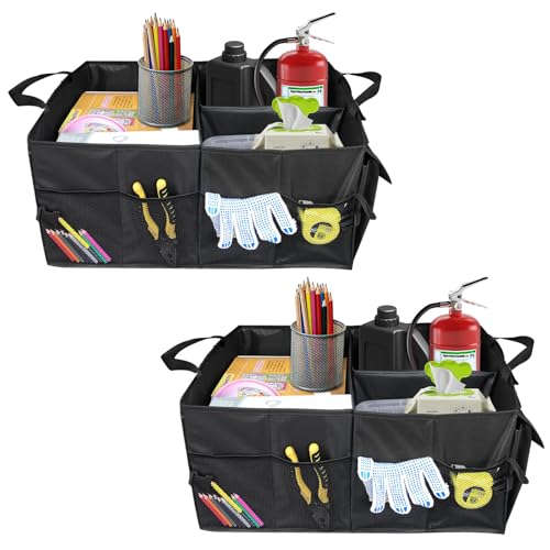 Hovom 2PCS Car Trunk Organizer, Collapsible Trunk Backseat Organizer, Multi-Compartment Car Organizers and Storage, Foldable Trunk Storage Organizer for SUV, Road Trip Essentials Accessories (2PCS) - size: 2PCS