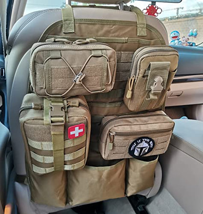 Molle Seat Back Organizer, Tactical Car Seat Cover Organizer Panel with Pouches, Molle Universal Vehicle Panel (TAN) - style: TAN