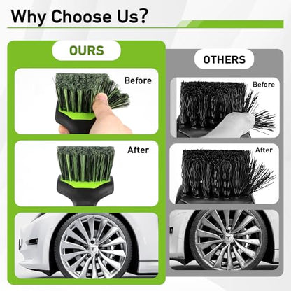 MVEQRRN 2-Pack Car Wheel Tire Detailing Brush Set:Wheel Cleaner Brush with Soft Bristles,Stiff Bristle Cleaning Brush with Rubber Handle for Deep Clean Car Tire Rims, Fenders or Carpet(Black Green) - color: black green