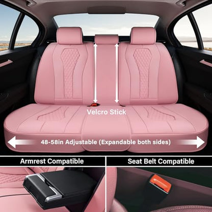 Coverado Car Seat Covers, Back Car Seat Cover, 3-Pieces Leather Seat Cover, Luxury Car Seat Cushion, Luxury Seat Cover Seat Protector Universal Most Cars Trucks SUV - color: Pink